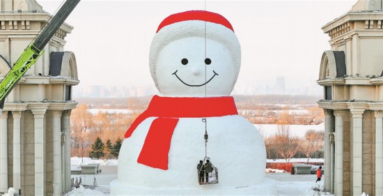 音樂公園大雪人。記者 張澍攝
